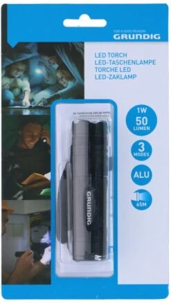 Grundig Led-Zaklamp 1W 50Lmn -Kampeerhal Roden Grundig zaklamp zwart verpakking